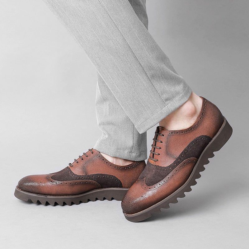 Sapatos Formais Masculinos Jacaré Luxo Wingtip Brogue Casuais - Café