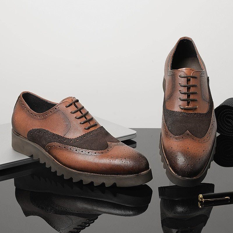 Sapatos Formais Masculinos Jacaré Luxo Wingtip Brogue Casuais - Café