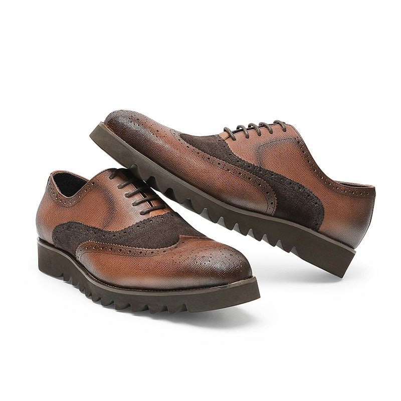 Sapatos Formais Masculinos Jacaré Luxo Wingtip Brogue Casuais - Café