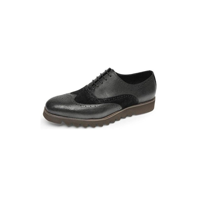 Sapatos Formais Masculinos Jacaré Luxo Wingtip Brogue Casuais - Preto