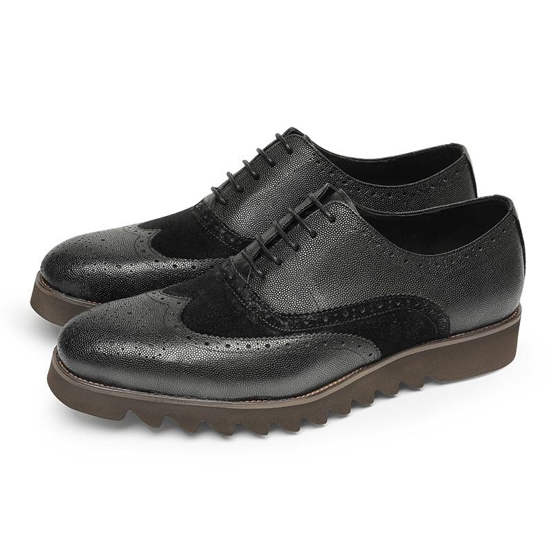 Sapatos Formais Masculinos Jacaré Luxo Wingtip Brogue Casuais - Preto