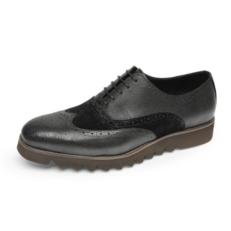 Sapatos Formais Masculinos Jacaré Luxo Wingtip Brogue Casuais - Preto