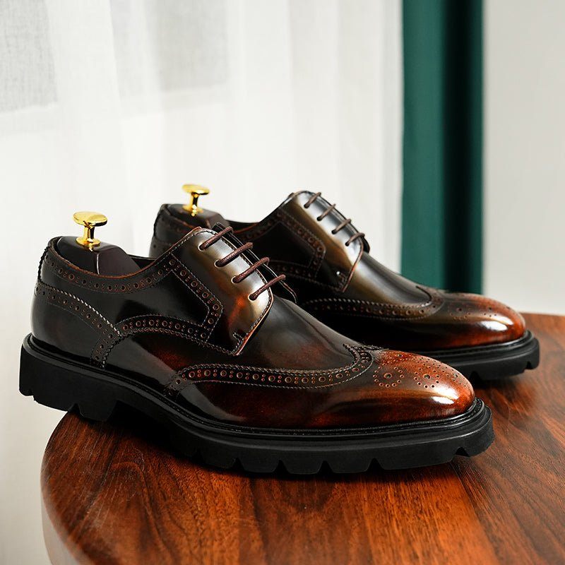 Sapatos Formais Masculinos Luxo Brogue Oxford - Café