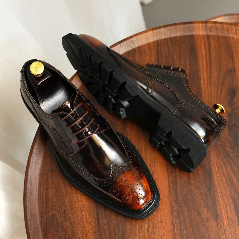 Sapatos Formais Masculinos Luxo Brogue Oxford - Café