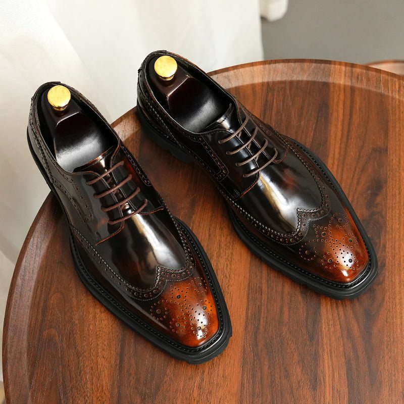 Sapatos Formais Masculinos Luxo Brogue Oxford - Café