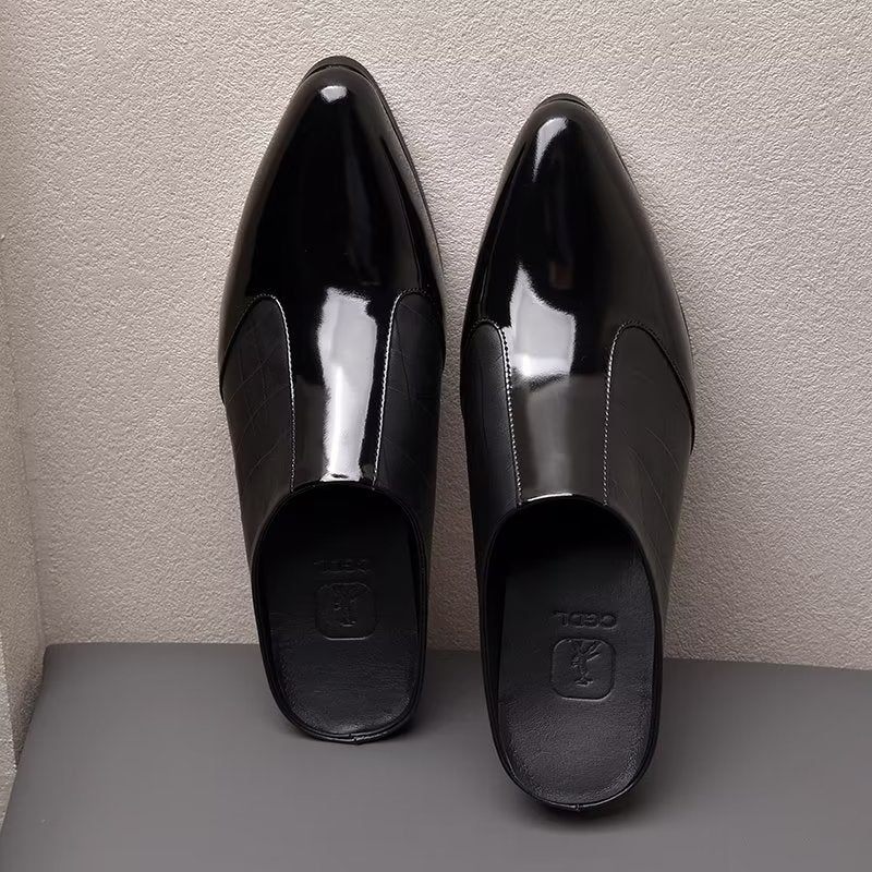 Sapatos Formais Masculinos Luxo Com Bico Fino E Elegante Chinelos Couro - Preto 1