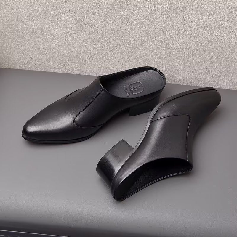 Sapatos Formais Masculinos Luxo Com Bico Fino E Elegante Chinelos Couro - Preto 1