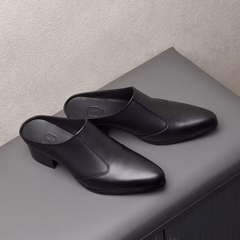 Sapatos Formais Masculinos Luxo Com Bico Fino E Elegante Chinelos Couro - Preto 1