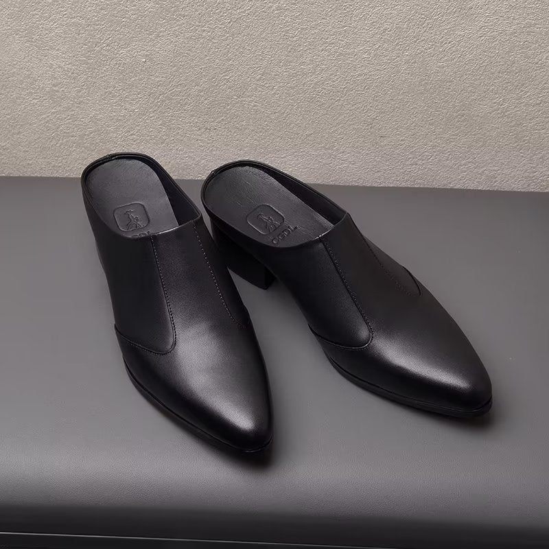 Sapatos Formais Masculinos Luxo Com Bico Fino E Elegante Chinelos Couro - Preto 1