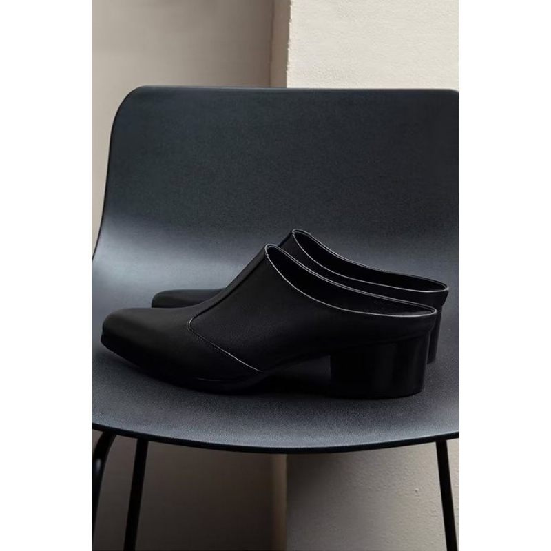 Sapatos Formais Masculinos Luxo Com Bico Fino E Elegante Chinelos Couro - Preto 1