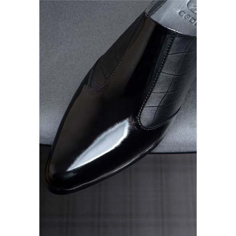 Sapatos Formais Masculinos Luxo Com Bico Fino E Elegante Chinelos Couro - Preto 1