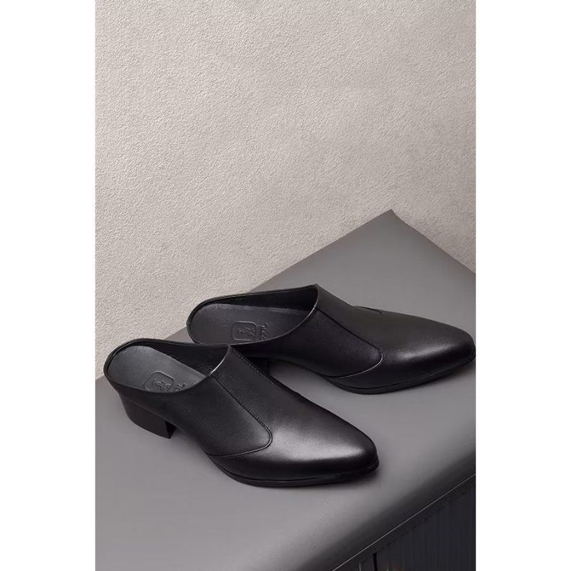 Sapatos Formais Masculinos Luxo Com Bico Fino E Elegante Chinelos Couro - Preto 1