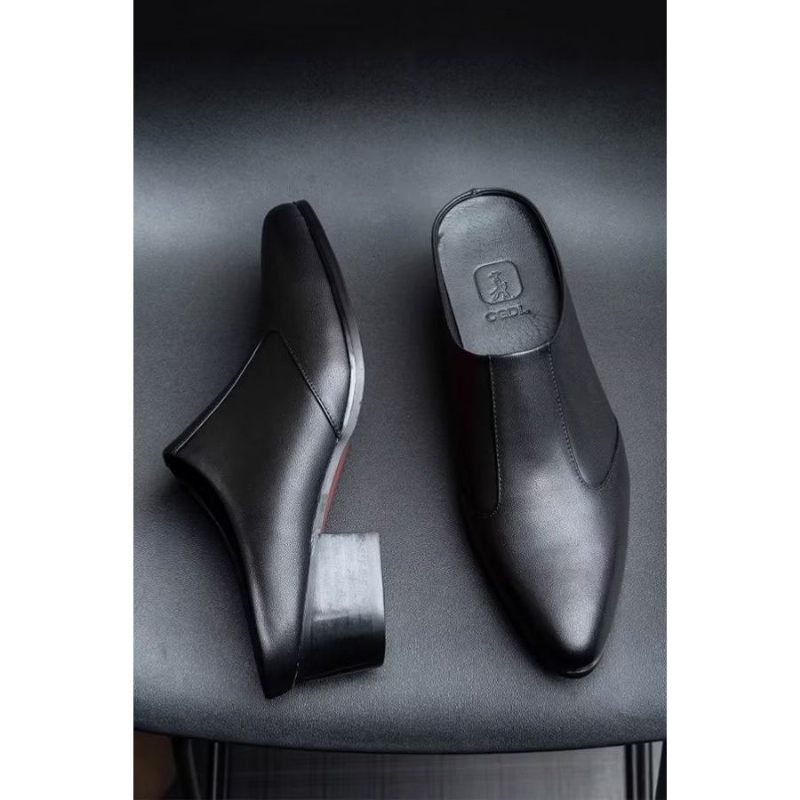 Sapatos Formais Masculinos Luxo Com Bico Fino E Elegante Chinelos Couro - Preto 1