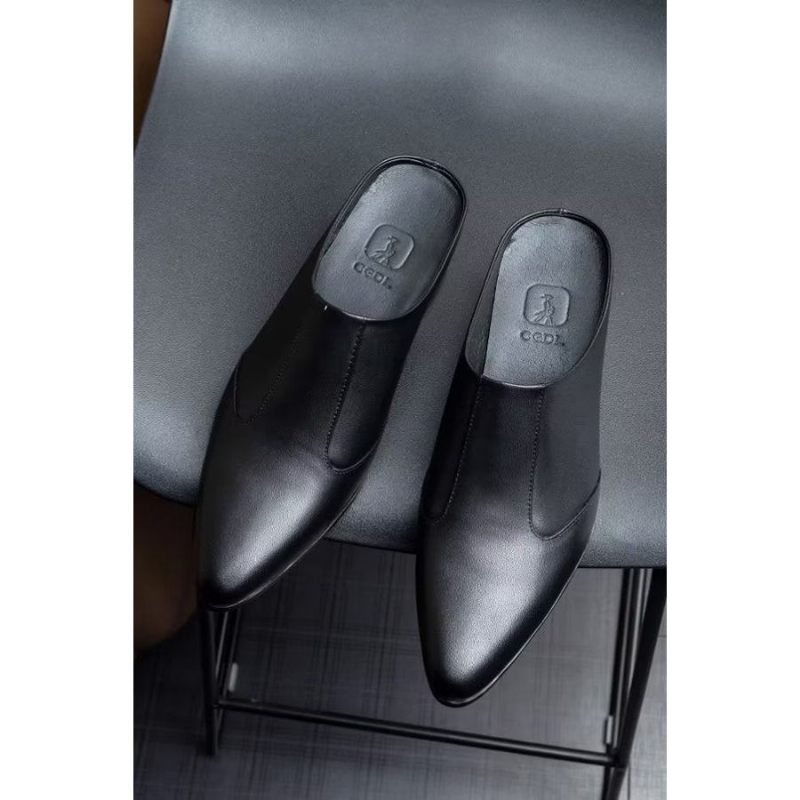 Sapatos Formais Masculinos Luxo Com Bico Fino E Elegante Chinelos Couro - Preto 1