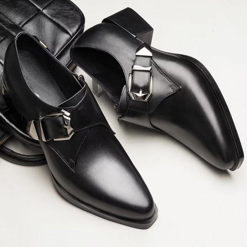 Sapatos Formais Masculinos Luxo Com Bico Fino Monkstrap - Preto