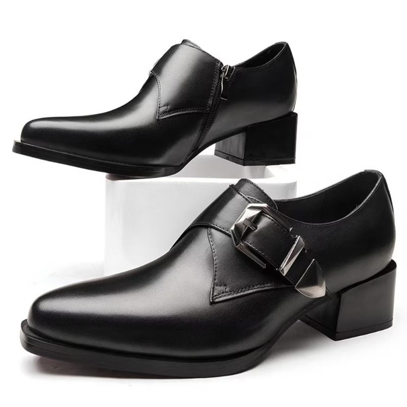 Sapatos Formais Masculinos Luxo Com Bico Fino Monkstrap - Preto