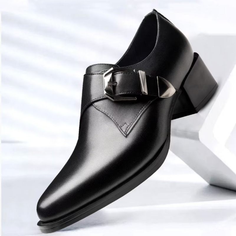 Sapatos Formais Masculinos Luxo Com Bico Fino Monkstrap - Preto