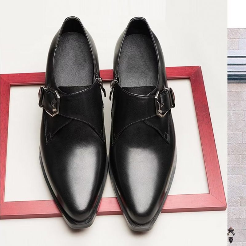 Sapatos Formais Masculinos Luxo Com Bico Fino Monkstrap - Preto