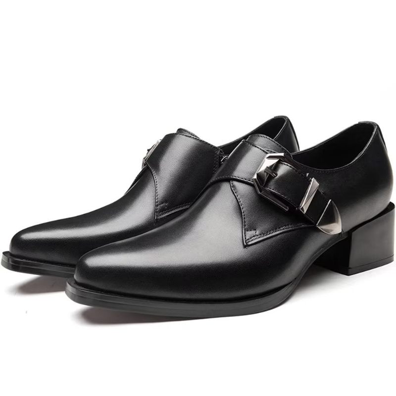 Sapatos Formais Masculinos Luxo Com Bico Fino Monkstrap - Preto