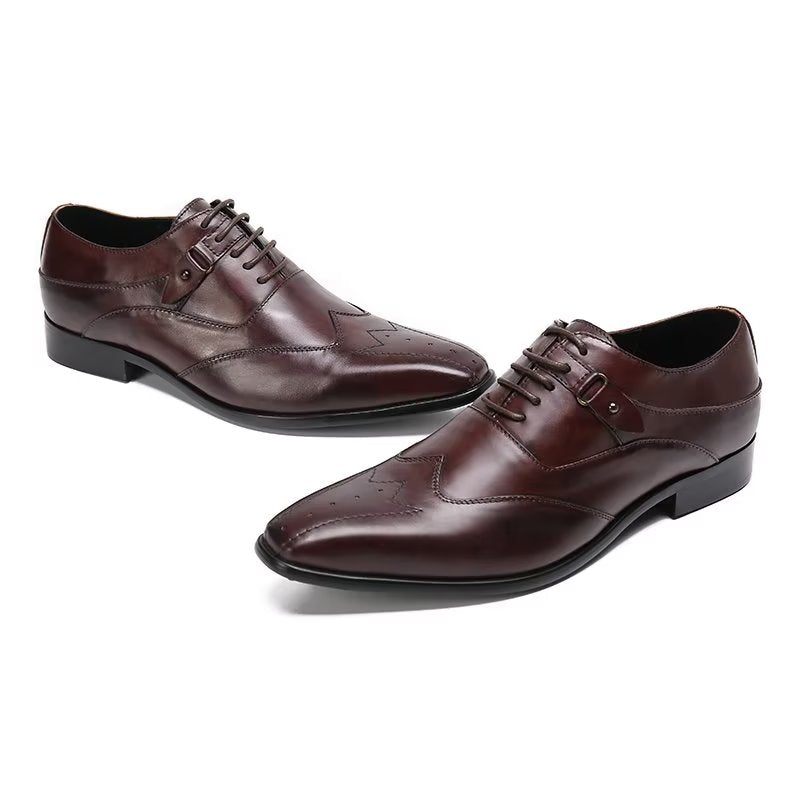 Sapatos Formais Masculinos Luxo Com Bico Quadrado Oxford - Café