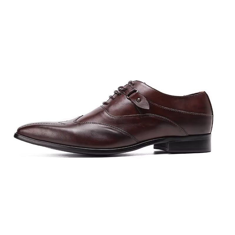 Sapatos Formais Masculinos Luxo Com Bico Quadrado Oxford - Café