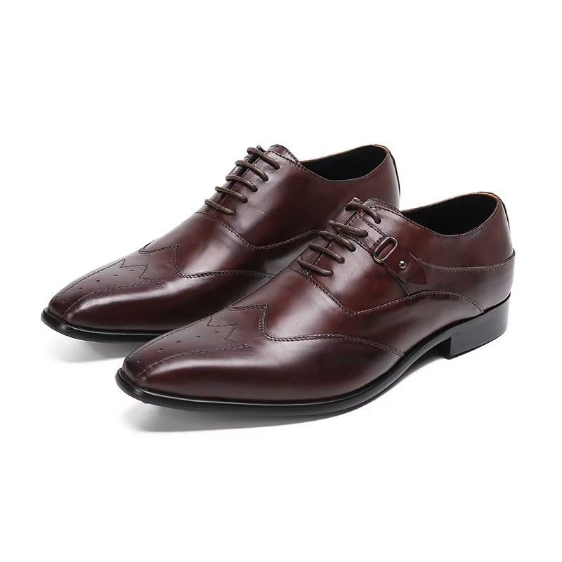 Sapatos Formais Masculinos Luxo Com Bico Quadrado Oxford - Café