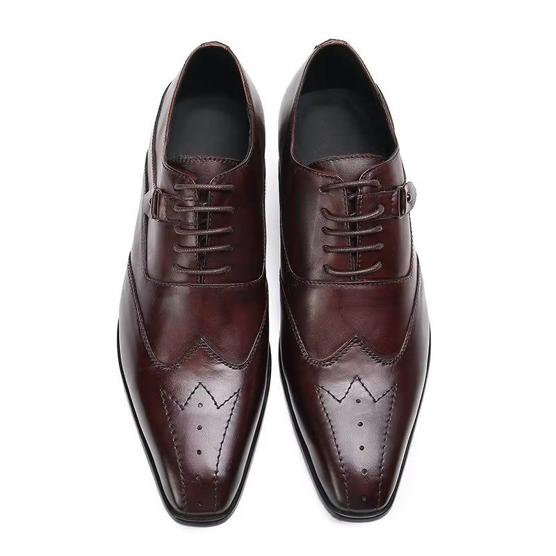 Sapatos Formais Masculinos Luxo Com Bico Quadrado Oxford - Café