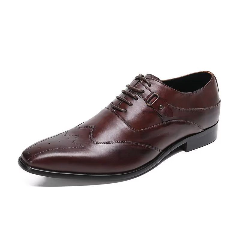 Sapatos Formais Masculinos Luxo Com Bico Quadrado Oxford - Café