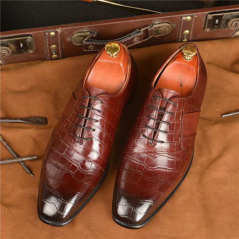 Sapatos Formais Masculinos Luxo Com Cordões Para Casamento - Café