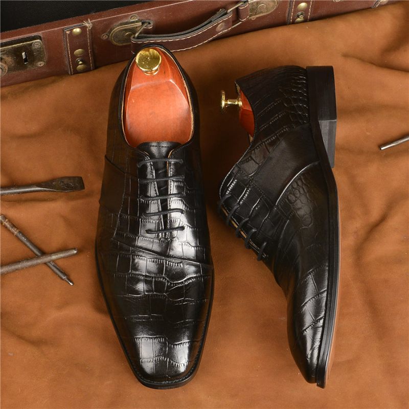 Sapatos Formais Masculinos Luxo Com Cordões Para Casamento - Preto