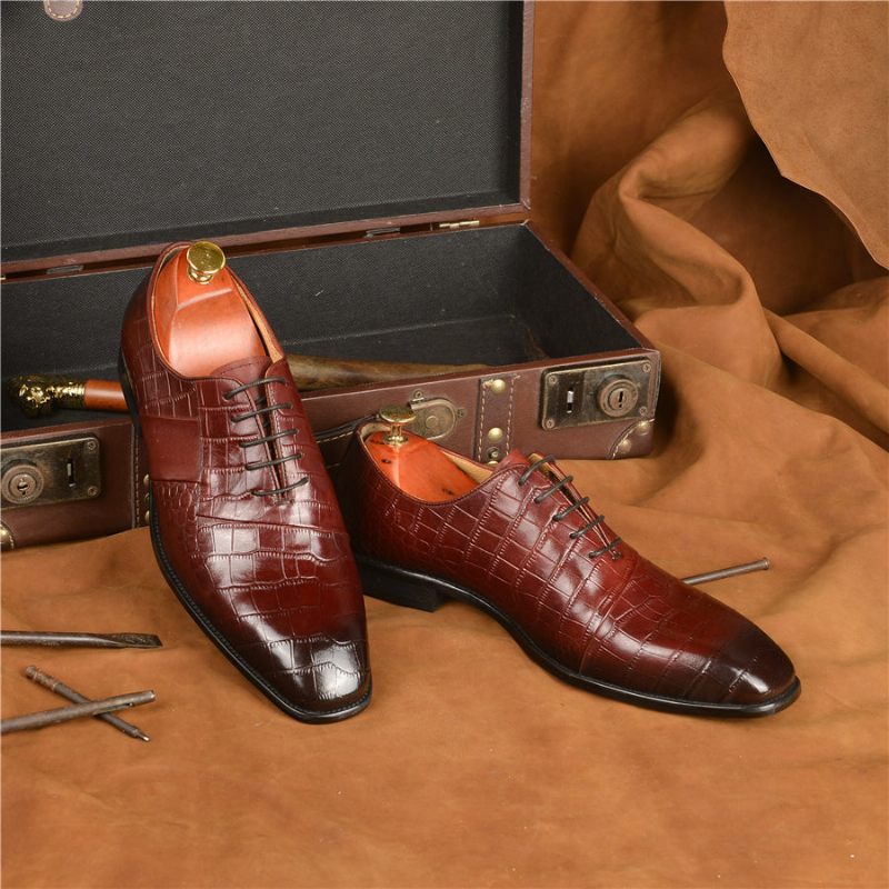 Sapatos Formais Masculinos Luxo Com Cordões Para Casamento - Café