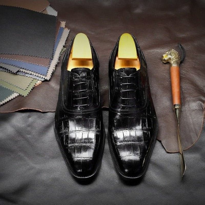 Sapatos Formais Masculinos Luxo Com Padrão Crocodilo Oxford - Preto