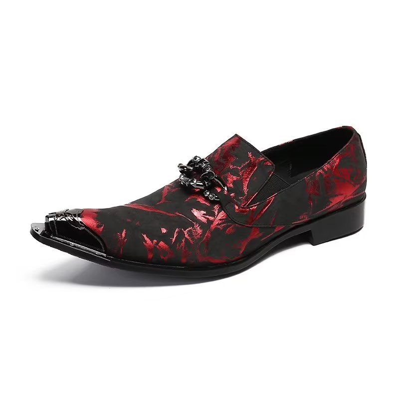 Sapatos Formais Masculinos Luxo Com Padrão Exótico Couro Genuíno Slip-on - Vermelho