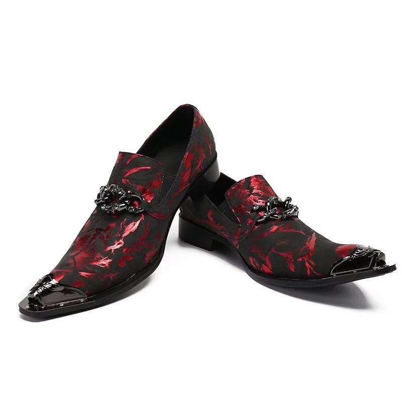 Sapatos Formais Masculinos Luxo Com Padrão Exótico Couro Genuíno Slip-on - Vermelho