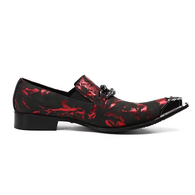 Sapatos Formais Masculinos Luxo Com Padrão Exótico Couro Genuíno Slip-on - Vermelho