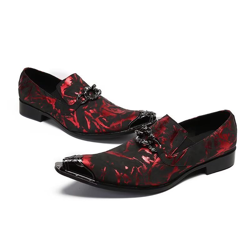 Sapatos Formais Masculinos Luxo Com Padrão Exótico Couro Genuíno Slip-on - Vermelho