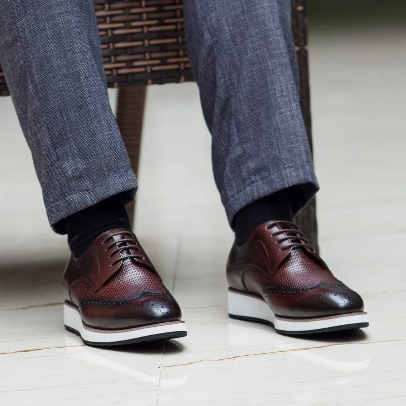 Sapatos Formais Masculinos Luxo Com Padrão Exótico Derby - Café