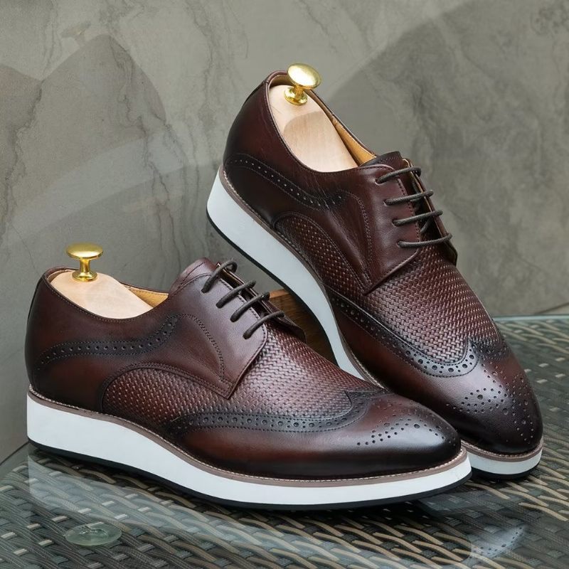 Sapatos Formais Masculinos Luxo Com Padrão Exótico Derby - Café