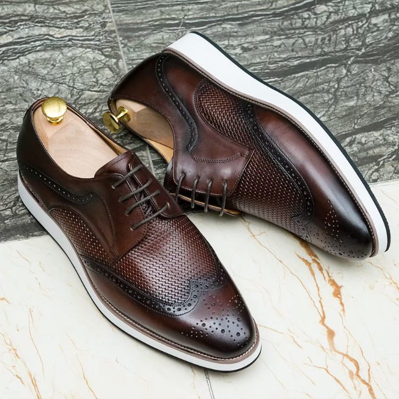 Sapatos Formais Masculinos Luxo Com Padrão Exótico Derby - Café