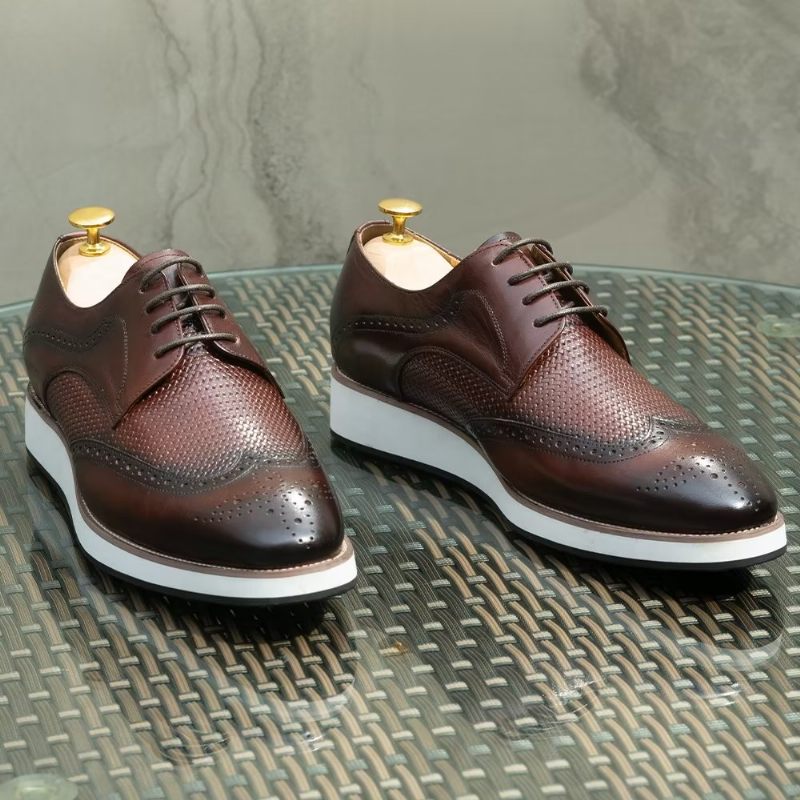 Sapatos Formais Masculinos Luxo Com Padrão Exótico Derby - Café