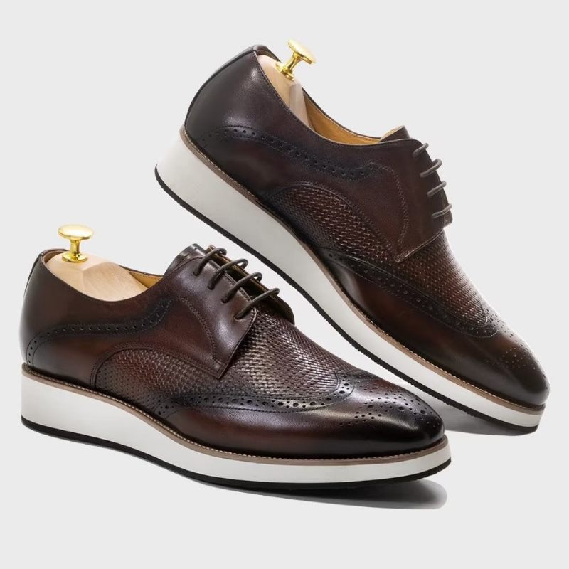 Sapatos Formais Masculinos Luxo Com Padrão Exótico Derby - Café