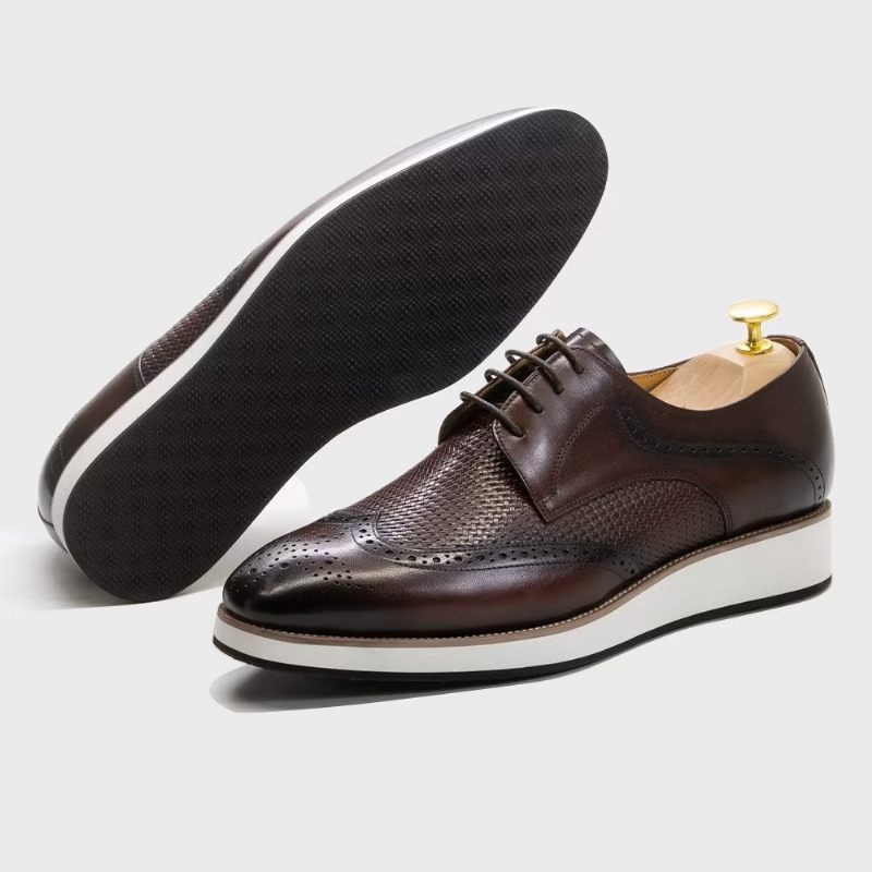 Sapatos Formais Masculinos Luxo Com Padrão Exótico Derby - Café