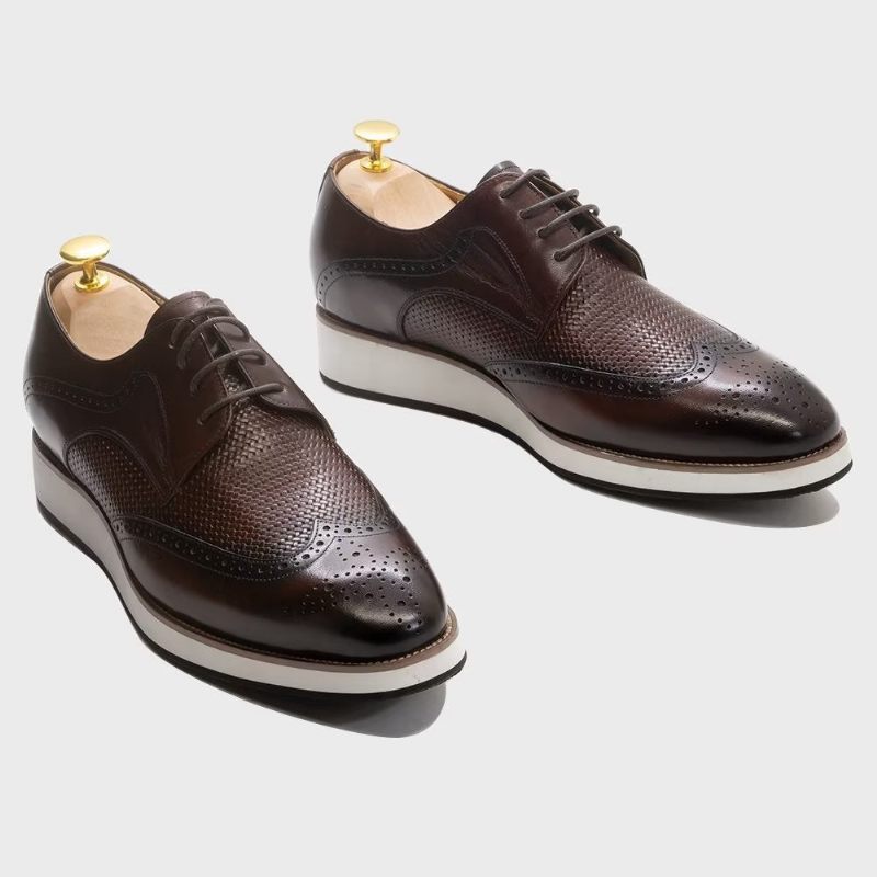 Sapatos Formais Masculinos Luxo Com Padrão Exótico Derby - Café