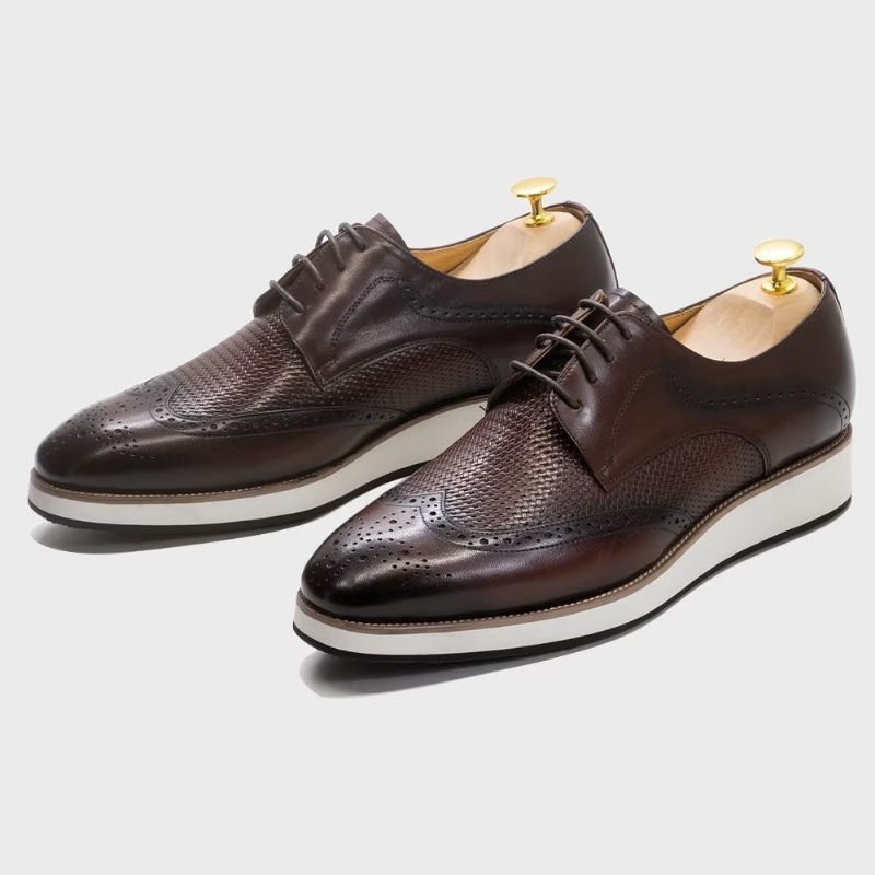 Sapatos Formais Masculinos Luxo Com Padrão Exótico Derby - Café