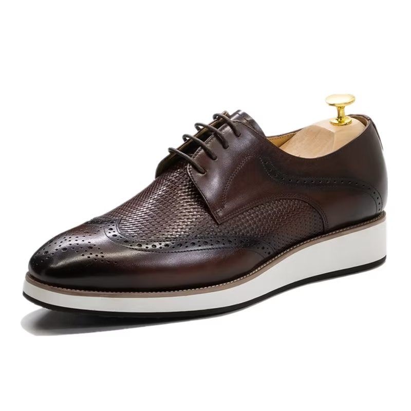 Sapatos Formais Masculinos Luxo Com Padrão Exótico Derby - Café