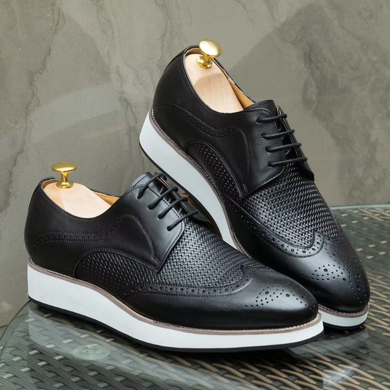 Sapatos Formais Masculinos Luxo Com Padrão Exótico Derby - Preto