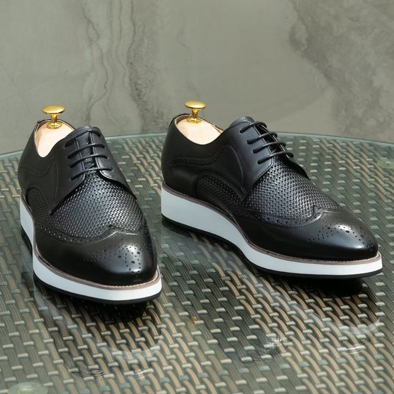 Sapatos Formais Masculinos Luxo Com Padrão Exótico Derby - Preto