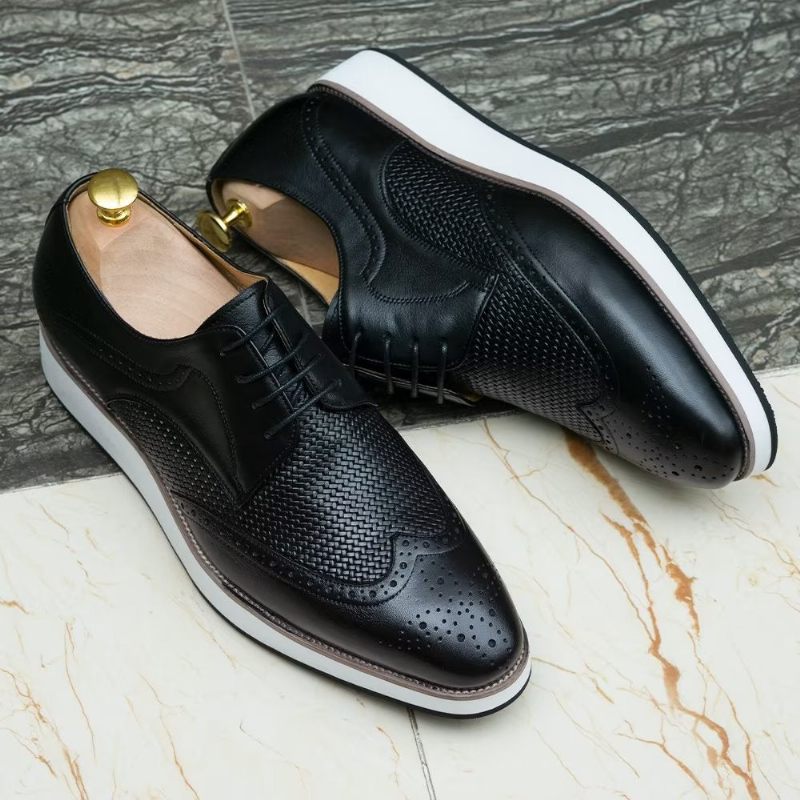 Sapatos Formais Masculinos Luxo Com Padrão Exótico Derby - Preto