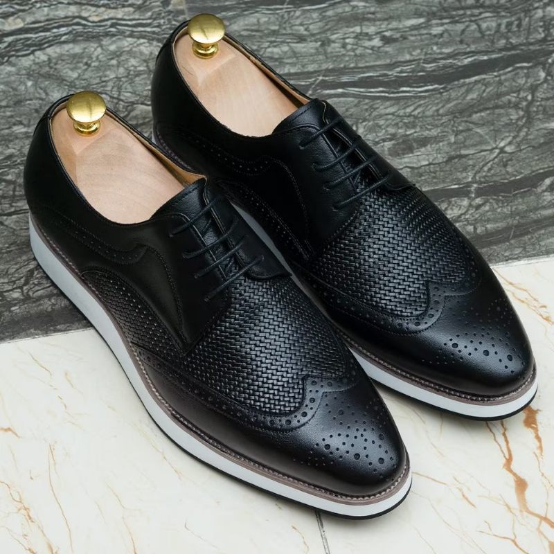 Sapatos Formais Masculinos Luxo Com Padrão Exótico Derby - Preto