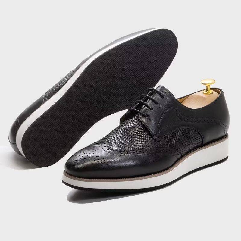 Sapatos Formais Masculinos Luxo Com Padrão Exótico Derby - Preto